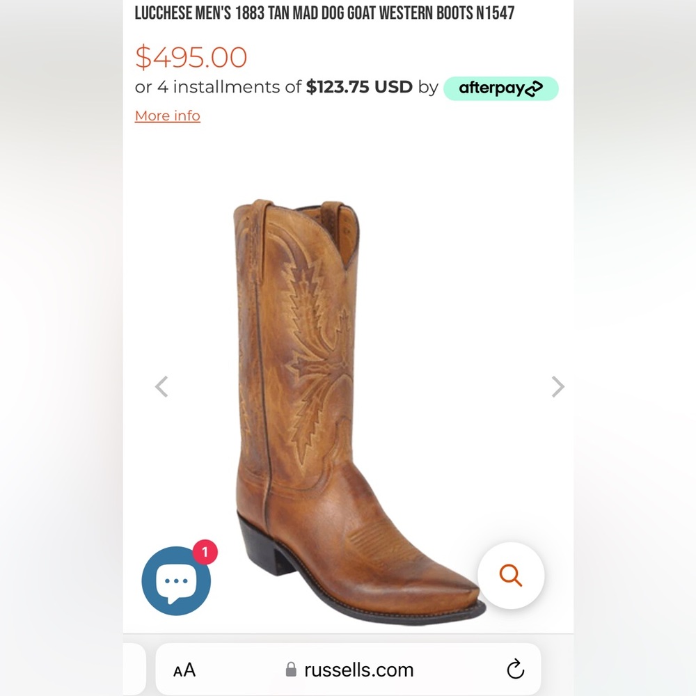 Lucchese N1547.R4 Men’s Crayton Burnished Mad Goat Cowboy Boot Tan
